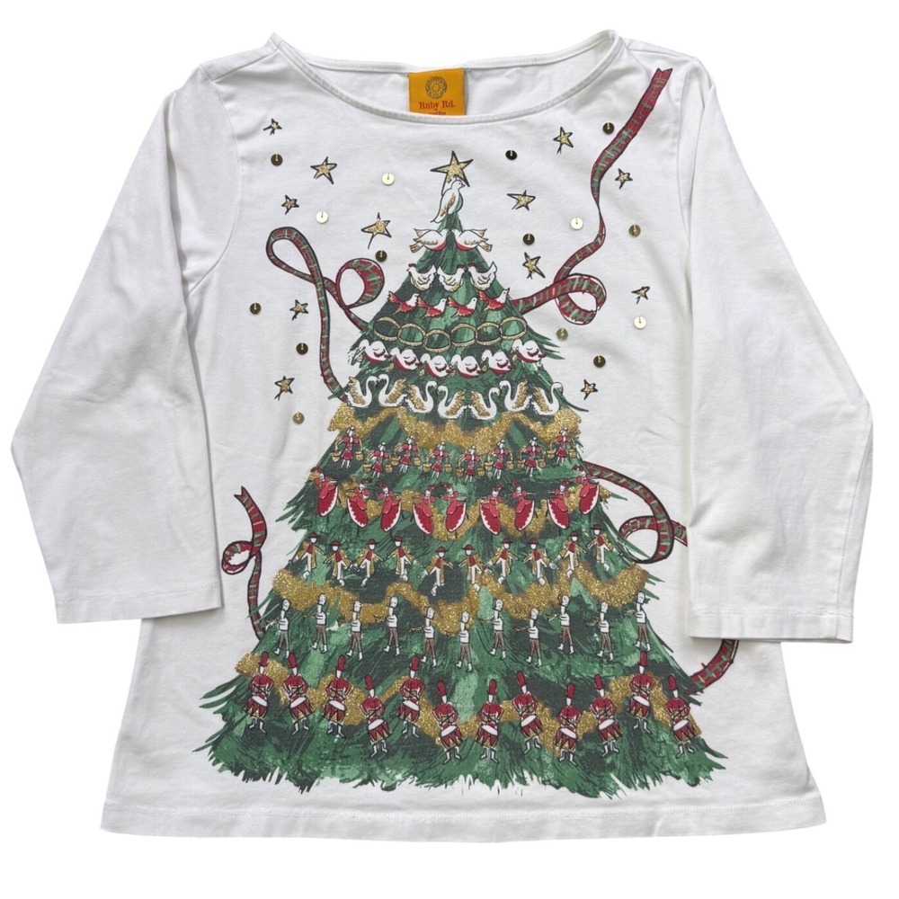 Ruby Rd Petite Christmas Tree Top Sequin 3/4‎ Sleeve PS